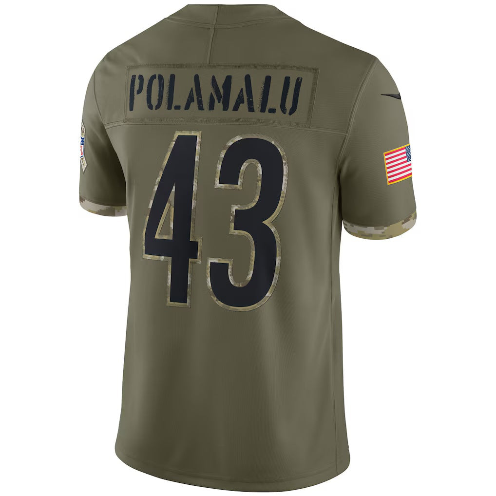 P.Steelers #43 Troy Polamalu Olive Salute To Service Retired Player Limited Jersey