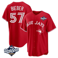 Toronto Blue Jays #57 Shane Bieber Red 2025 World Series Baseball Stitched Jersey