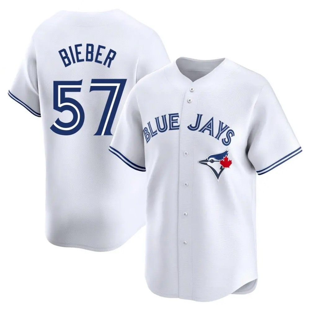 Toronto Blue Jays #57 Shane Bieber Player White Limited Home Baseball Stitched Jerseys