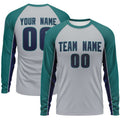 Custom Gray Aqua Crew Neck Raglan Long Sleeve Performance T-Shirt