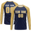 Custom Navy Old Gold Crew Neck Raglan Long Sleeve Performance T-Shirt
