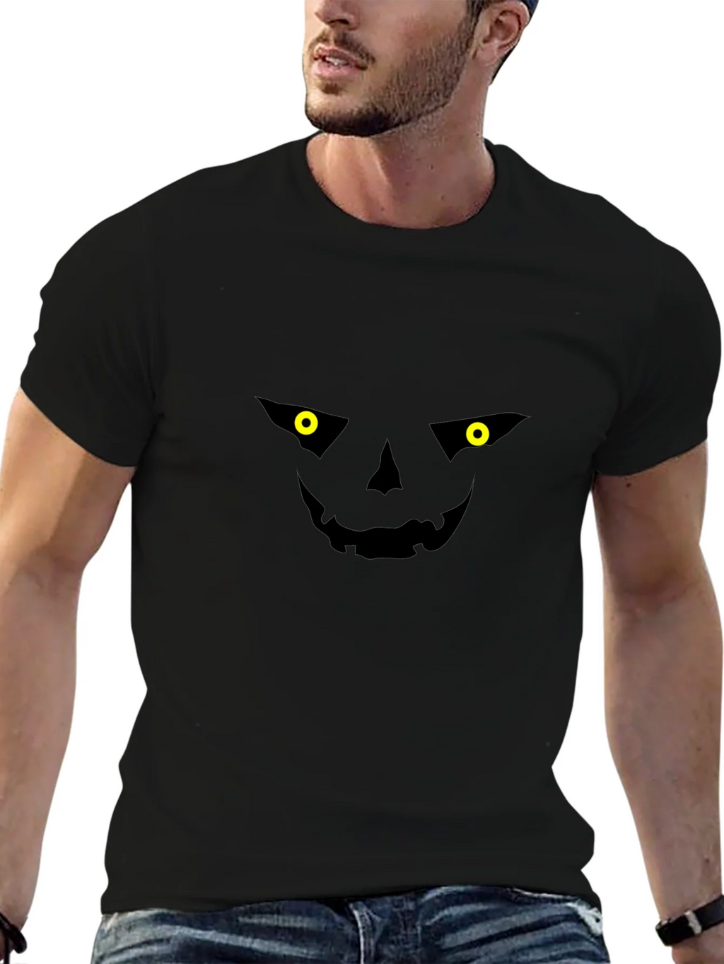 Spooky Jack-o-Lantern Face Black T-Shirt