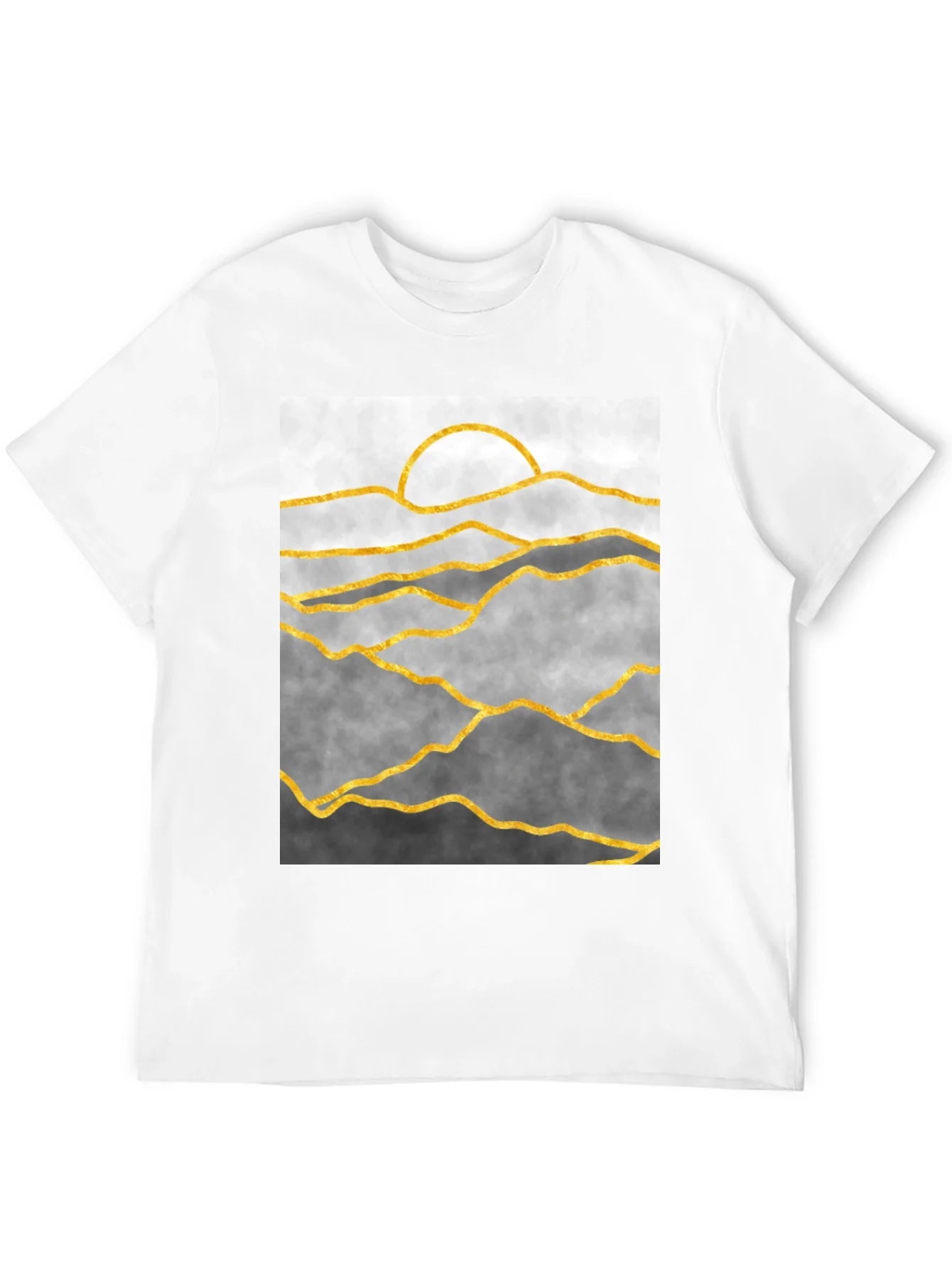 Abstract Golden Mountain Landscape Black Tee