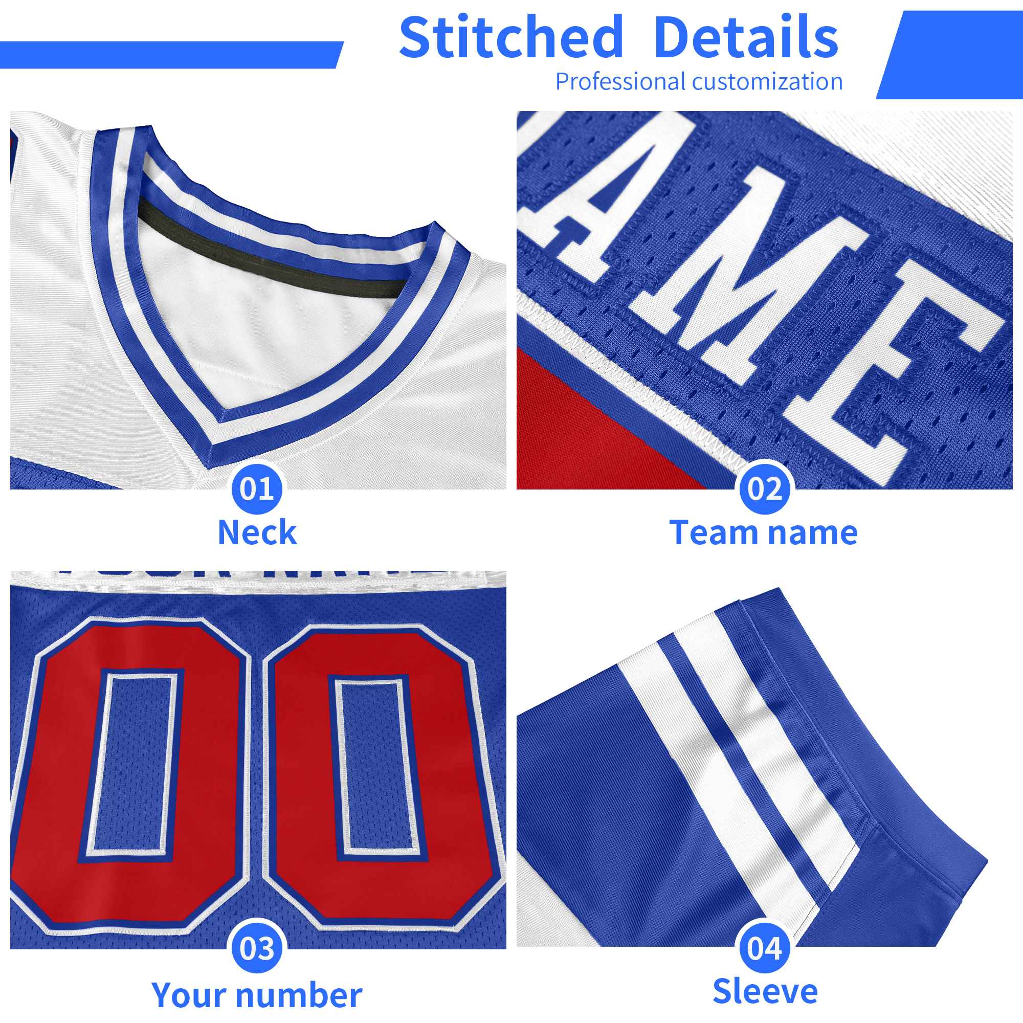 Custom White Royal Personalized Color Block Authentic Football Jersey