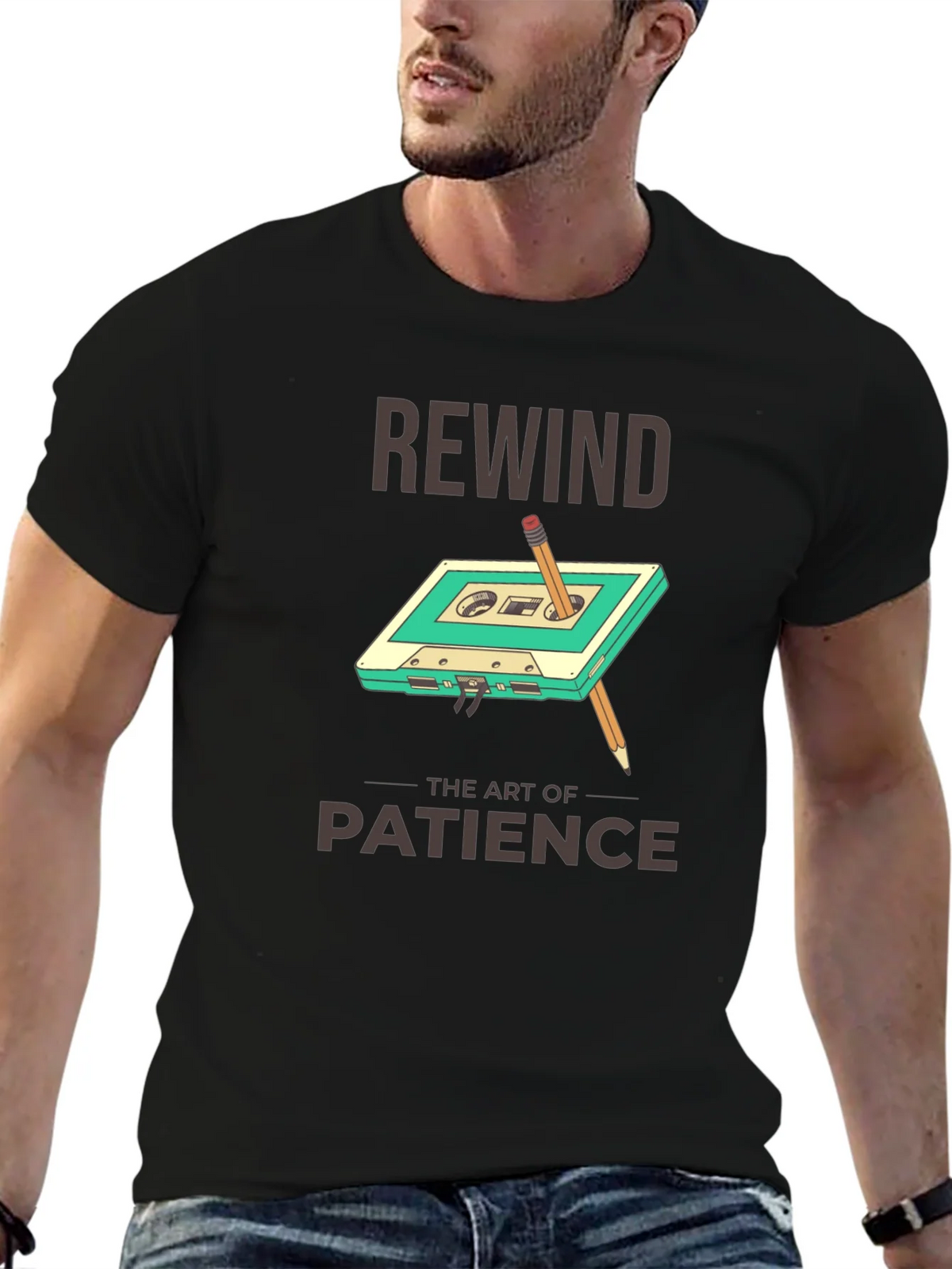 Rewind Patience Graphic Tee - Retro Cassette Design