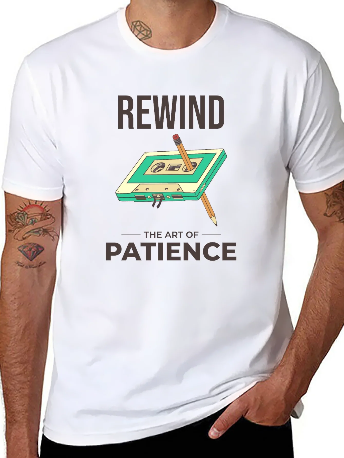 Rewind Patience Graphic Tee - Retro Cassette Design