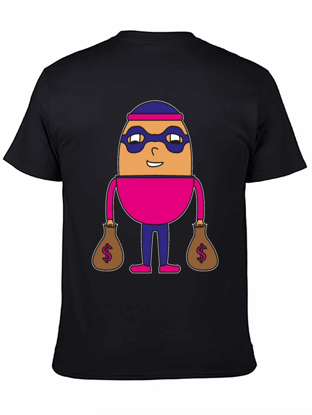 Funny Cartoon Burglar Black T-Shirt