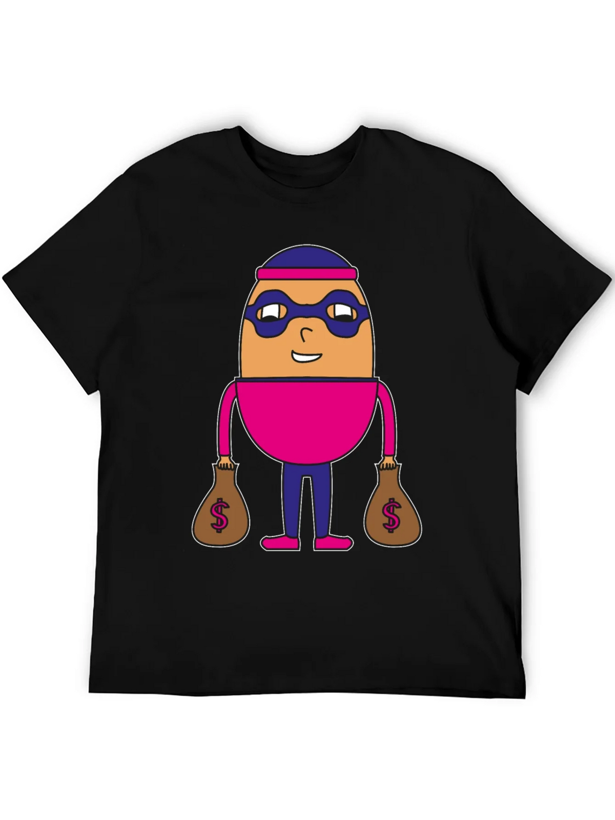 Funny Cartoon Burglar Black T-Shirt