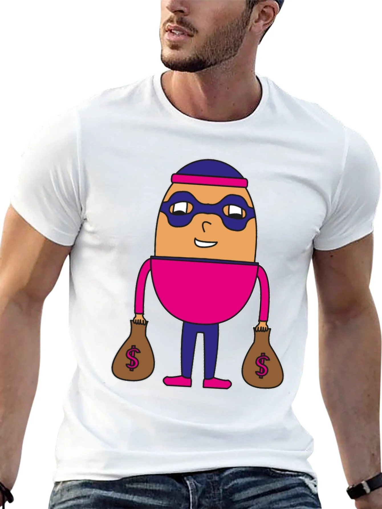 Funny Cartoon Burglar Black T-Shirt