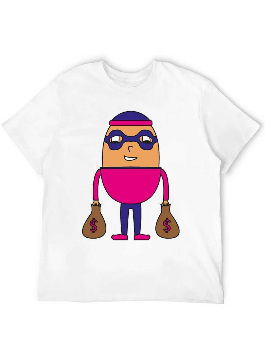Funny Cartoon Burglar Black T-Shirt